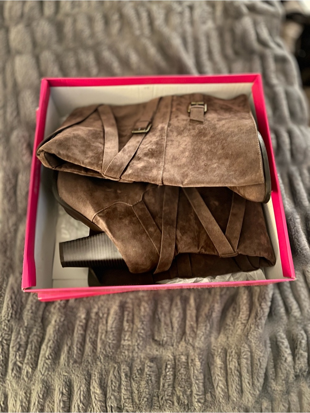 Shoe Dazzle Taupe Suede Heeled Boots
